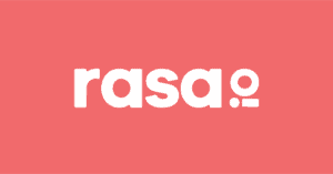 white rasa.io logo with coral background