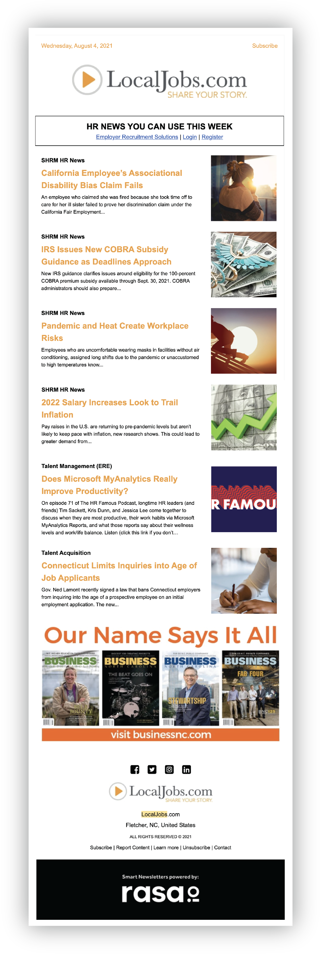 LocalJobs - rasaio - Human Resources and Staffing - Example Newsletter